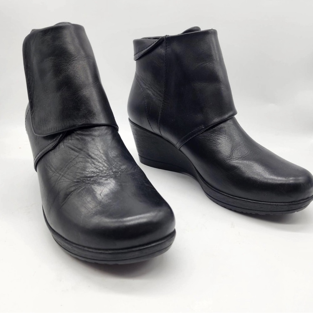Dansko Romy Ankle Boot Black Leather Wedge Heel EU 40 US 9.5-10